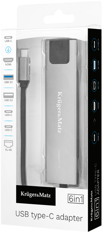 Kruger & Matz Šakotuvas HUB USB C HDMI 2x USB3.0 2x USB C RJ45