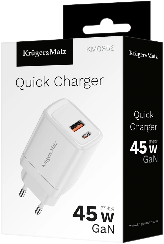 Kruger & Matz 45 W GaN tinklo įkroviklis su maitinimo tiekimo ir greito įkrovimo funkcija