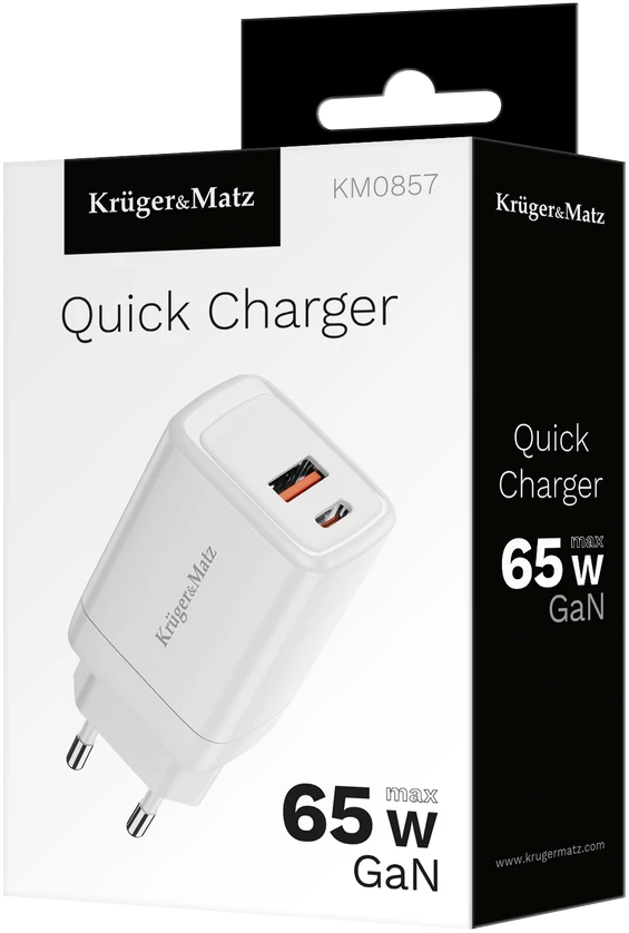 Kruger & Matz 65 W GaN tinklo įkroviklis su maitinimo tiekimo ir greito įkrovimo funkcija