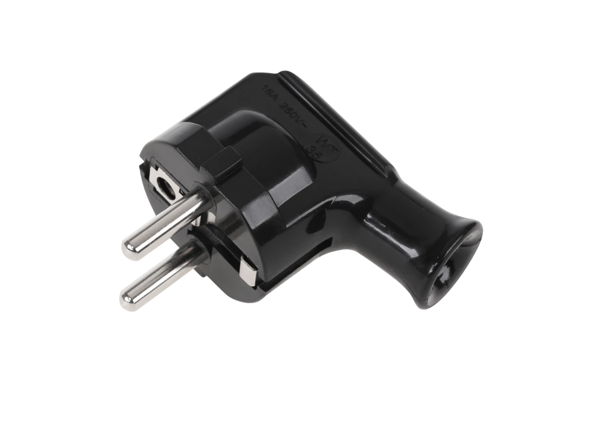 Juodas kampinis Schuko WT-35 kištukas