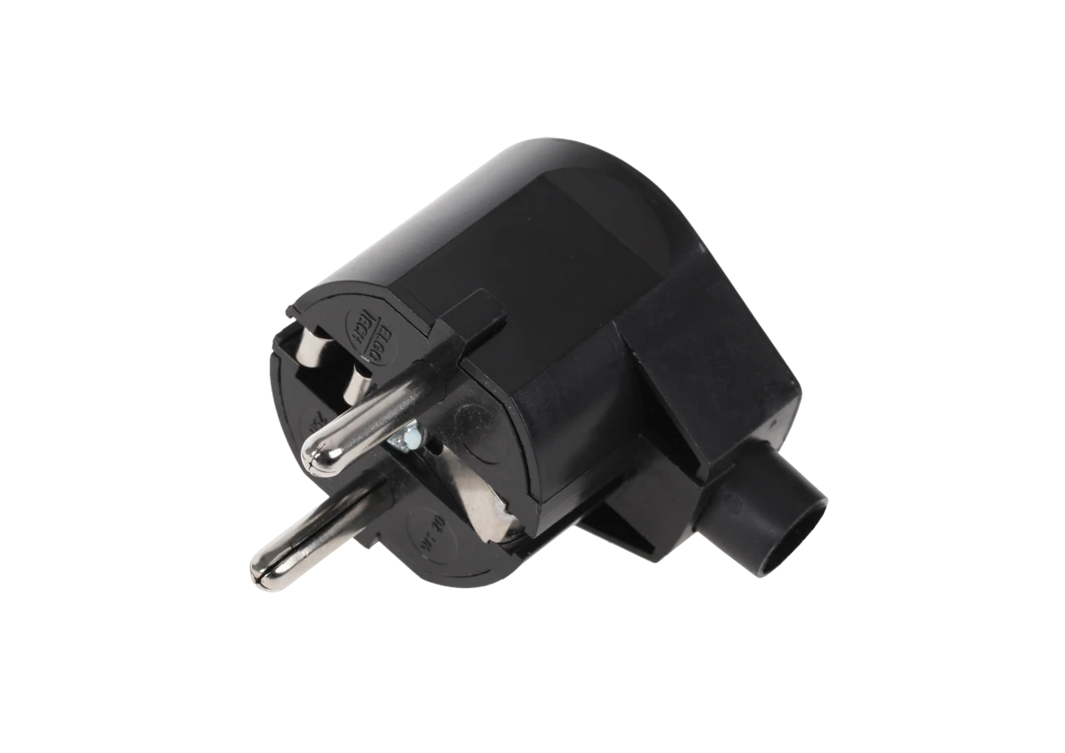 Juodas kampinis elektros kištukas WT-20-2