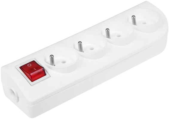 Elgotech Prailginimo laido lizdas x 4 su įžeminimu ir jungikliu, baltas GN-40W
