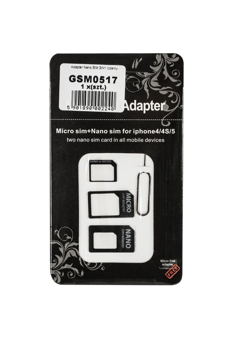 SIM adapterių rinkinys su smeigtuku