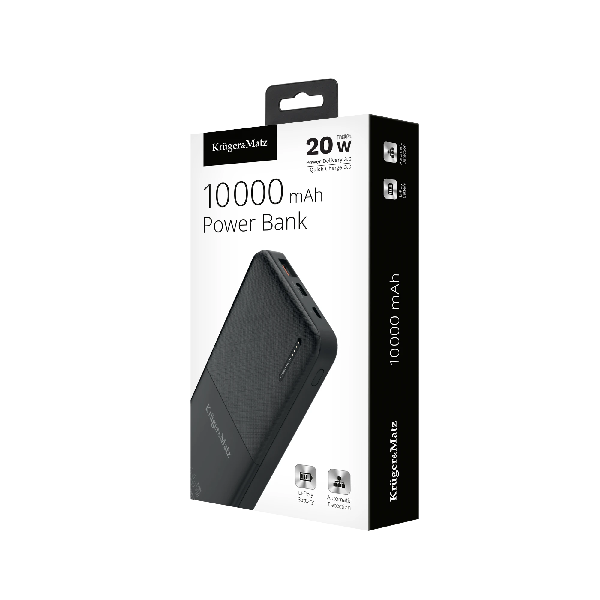 Power Bank Kruger & Matz 10000 mAh Li-pol su QC ir PD funkcijomis