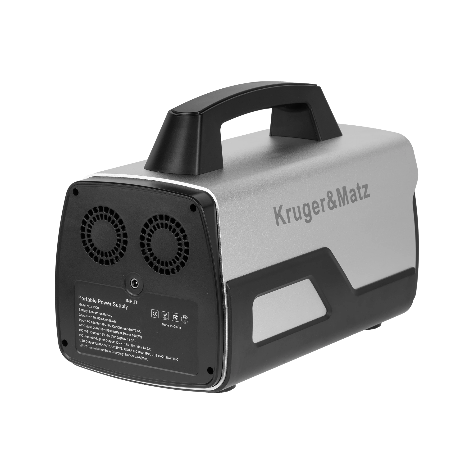 Kruger & Matz T500 elektrinė: galinė jungčių panelė