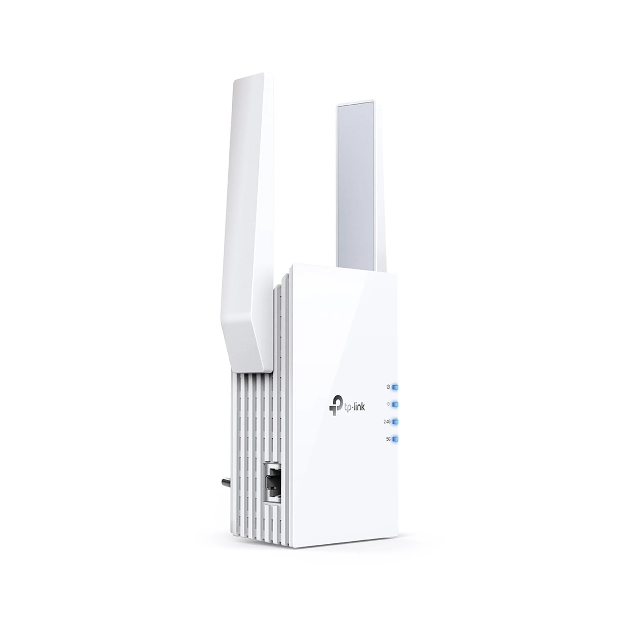TP-LINK AX1500 „Wi-Fi 6“ diapazono plėtiklis „Broadcom 1.5GHz“ trijų branduolių procesorius, 2 išorinės antenos, jungiamas prie sienos.