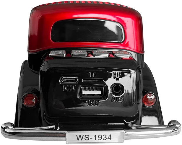 LTC RETRO Bluetooth garsiakalbis WS-1934, 10W, FM radijas, USB, TF, LED ekranas, 1500mAh baterija, raudonas ir juodas