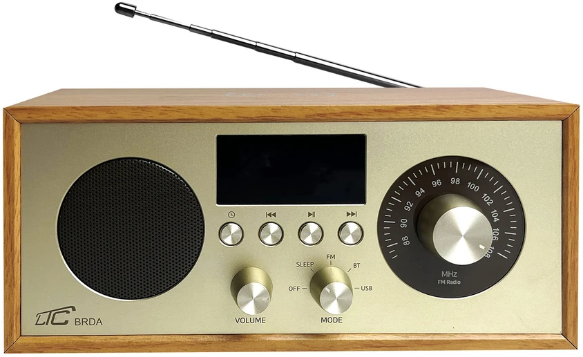LTC Radio przenośne retro brda fm/bt/usb akum.2200mah,10w,ładowanie indukcyjne telefonu,jasny ruda/auksinė