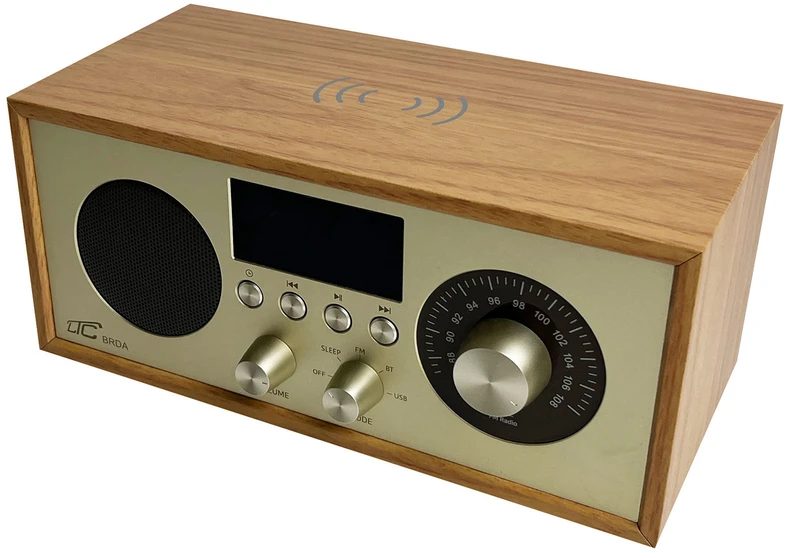 LTC Radio przenośne retro brda fm/bt/usb akum.2200mah,10w,ładowanie indukcyjne telefonu,jasny ruda/auksinė