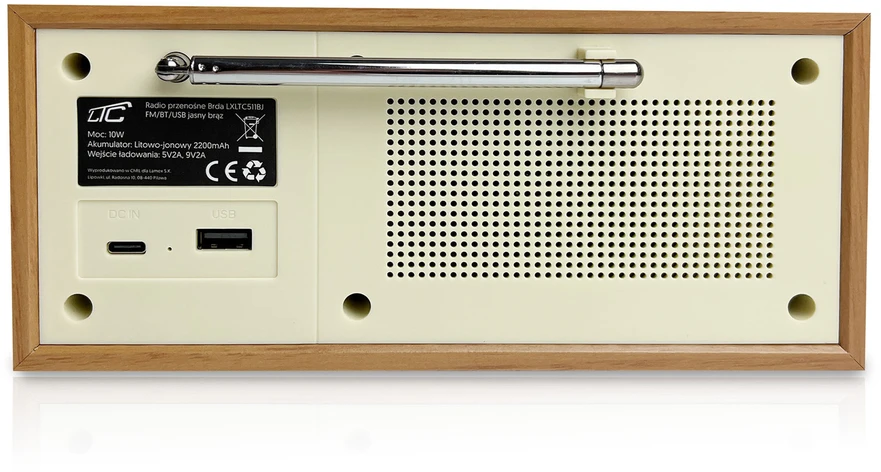 LTC Radio przenośne retro brda fm/bt/usb akum.2200mah,10w,ładowanie indukcyjne telefonu,jasny ruda/auksinė