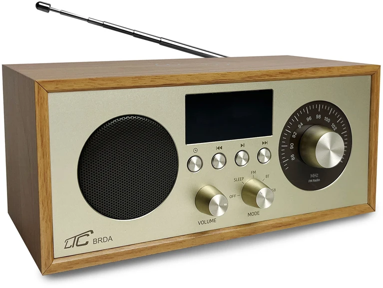 LTC Radio przenośne retro brda fm/bt/usb akum.2200mah,10w,ładowanie indukcyjne telefonu,jasny ruda/auksinė