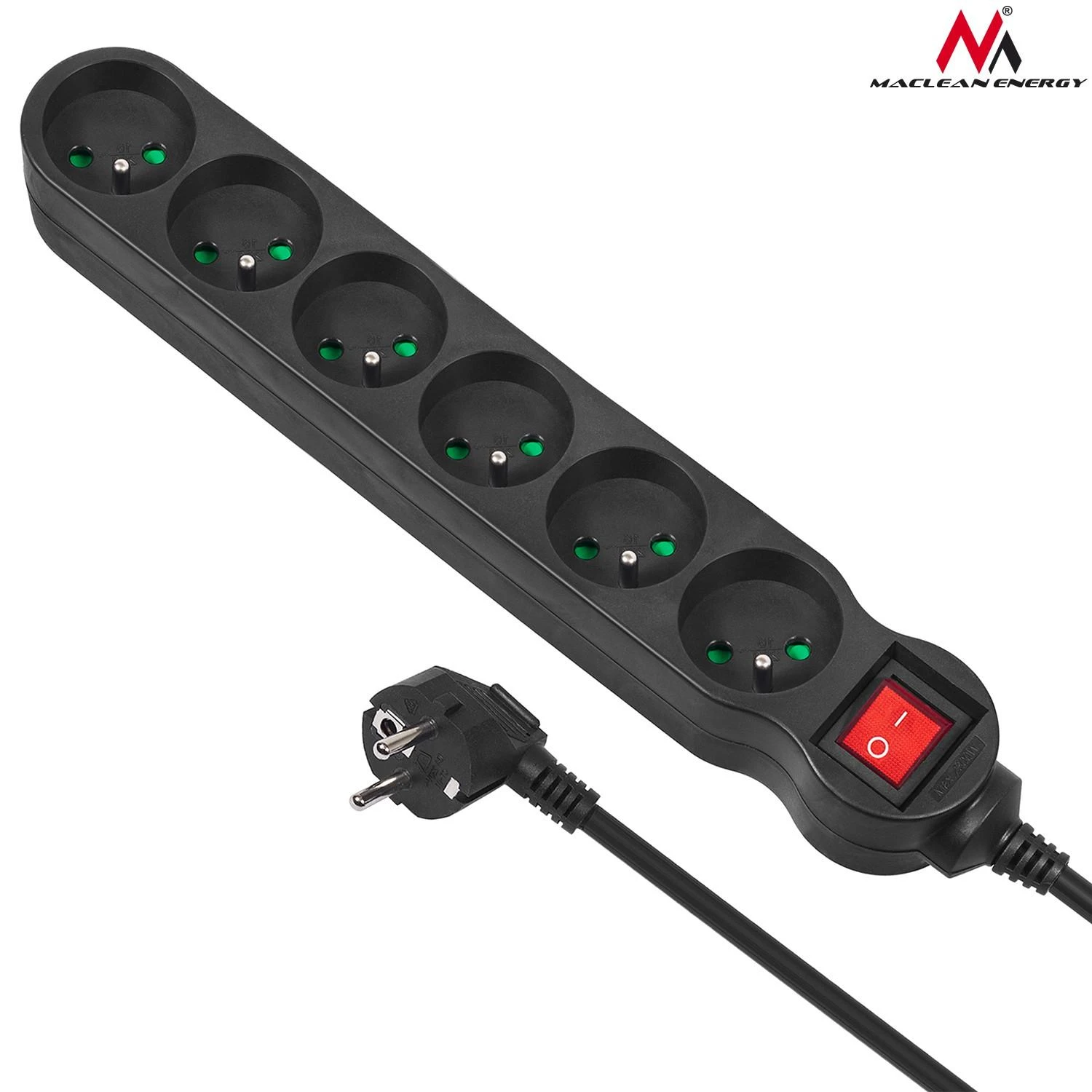MACLEAN MCE225 Maclean MCE225 Maitinimo juostos prailginimo laidas 6 lizdai su juodu 1,5 m nuo 2300W