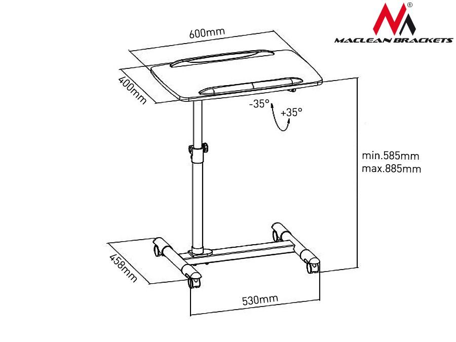Maclean MC-671 Universal Portable Adjustable Nešiojamas kompiuteris Projektorius Desk Trolley Table