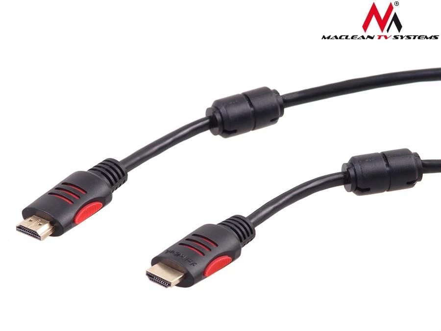 HDMI laidas su ferito filtrais ir raudonais kištukais