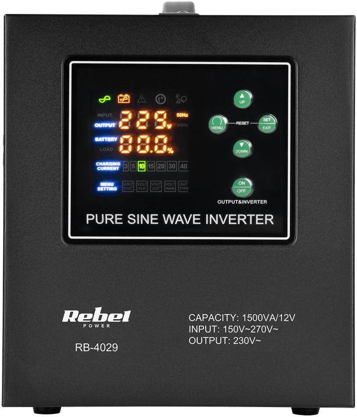 Rebel POWER-1500-LFP4 emergency power supply – a pure sine wave inverter with a 12V charging function, 230V, 1500VA/1050W