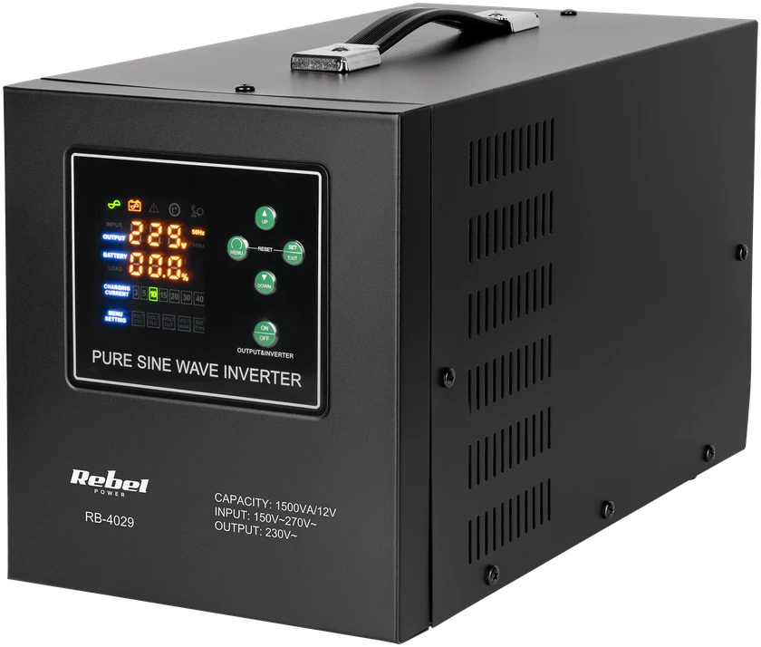 Rebel POWER-1500-LFP4 emergency power supply – a pure sine wave inverter with a 12V charging function, 230V, 1500VA/1050W