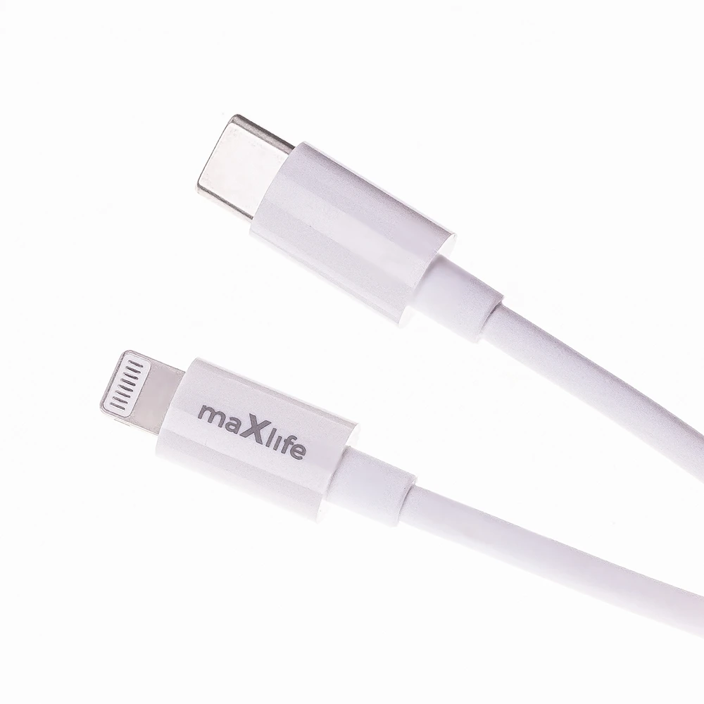 Maxlife MXTC-06-20C PD QC įkroviklis 1x USB-C 20W baltos spalvos + USB-C - Lightning kabelis 20W