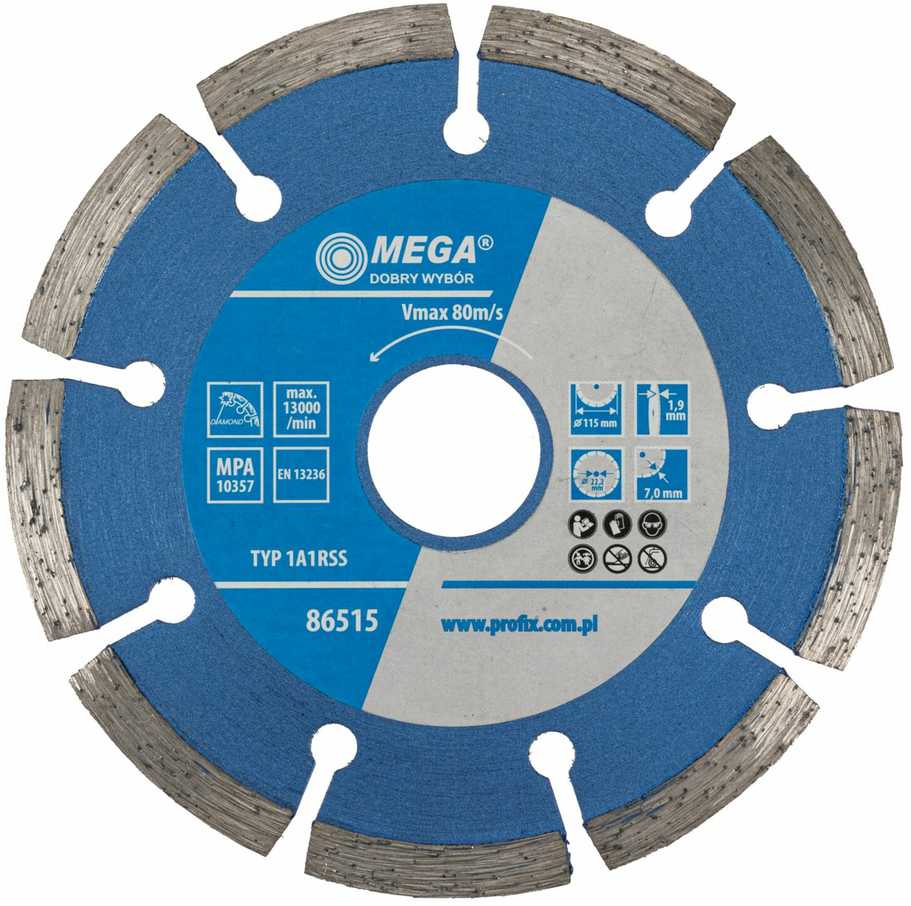 Mega Tarcza Segmentuotas deimantinis diskas (kiet. pumpuras) 115 * 1,9 * 6,8 * 22,2