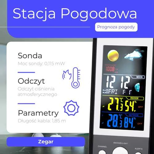 Mesko | MS 1177 | Juodas | Colorful Digital Ekranas | Weather station