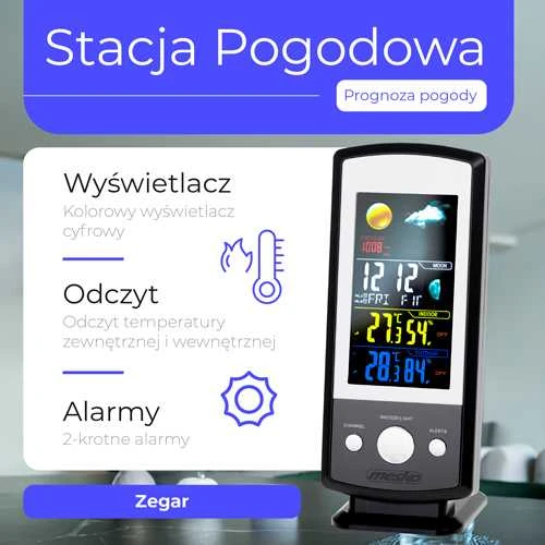 Mesko | MS 1177 | Juodas | Colorful Digital Ekranas | Weather station