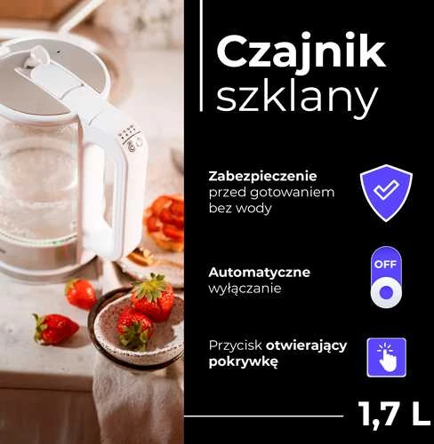 Mesko | Virdulys | MS 1301w | Electric | 1850 W | 1.7 L | Glass | 360° rotational base | Baltas