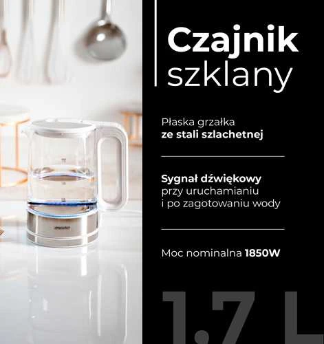 Mesko | Virdulys | MS 1301w | Electric | 1850 W | 1.7 L | Glass | 360° rotational base | Baltas
