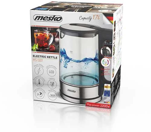 Mesko MS 1301 juodas Virdulys stiklinis 1,7 l su regulacją temp.