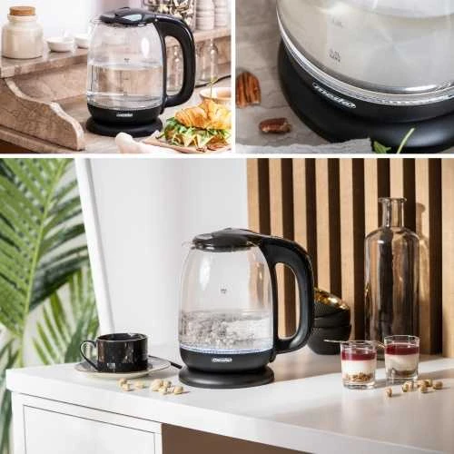 Mesko | Virdulys | MS 1302b | Electric | 2200 W | 1.7 L | Glass | 360° rotational base | Juodas