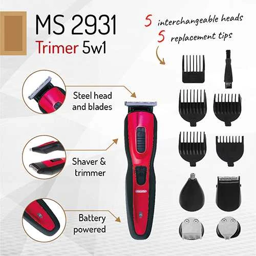 Mesko | Trimmer 5 in 1 | MS 2931 | Cordless | Juodas/Raudona