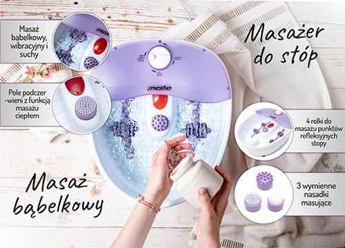 Masažinė kojų vonelė Mesko MS 2152, Baltos/Violetinės spalvos