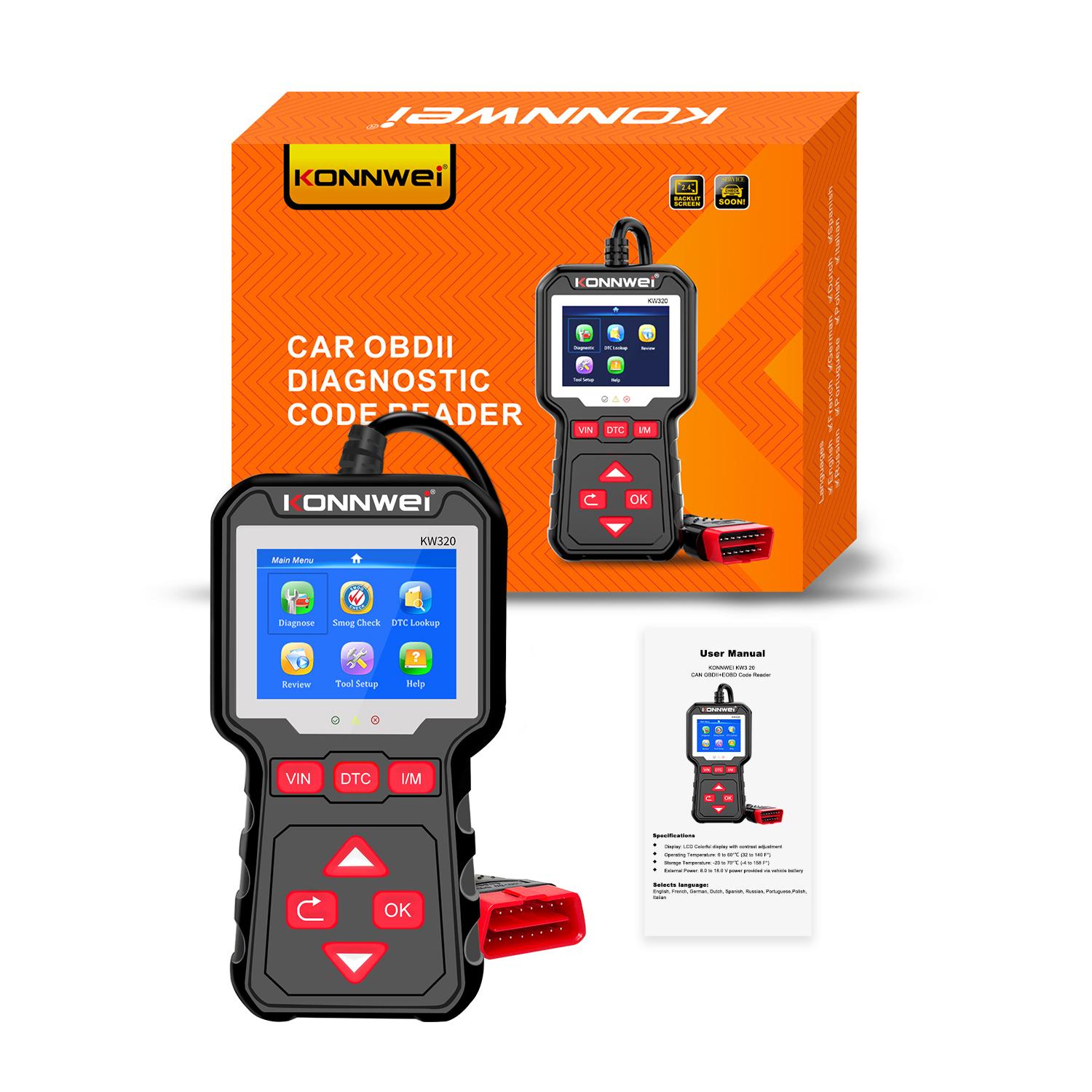 Miernik Diagnostinis matuoklis, OBD2 skaitytuvas Konnwei KW320