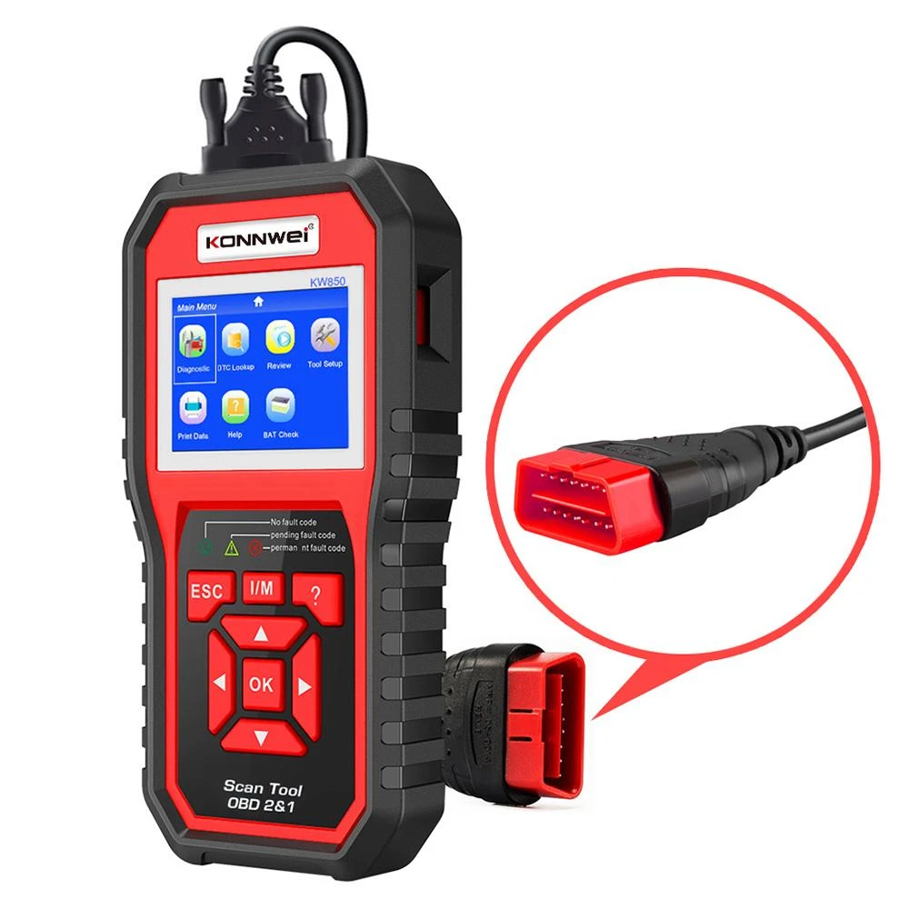 Konnwei KW850 skaitytuvas su OBD2 jungties detalėmis