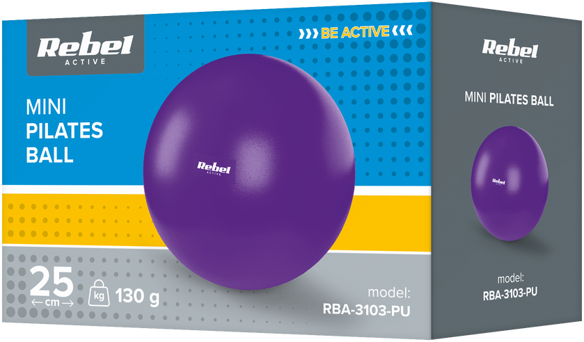 Mini mankštos kamuolys reabilitacijai Pilatesas, 25 cm, su rankine pompa, violetinė, REBEL ACTIVE