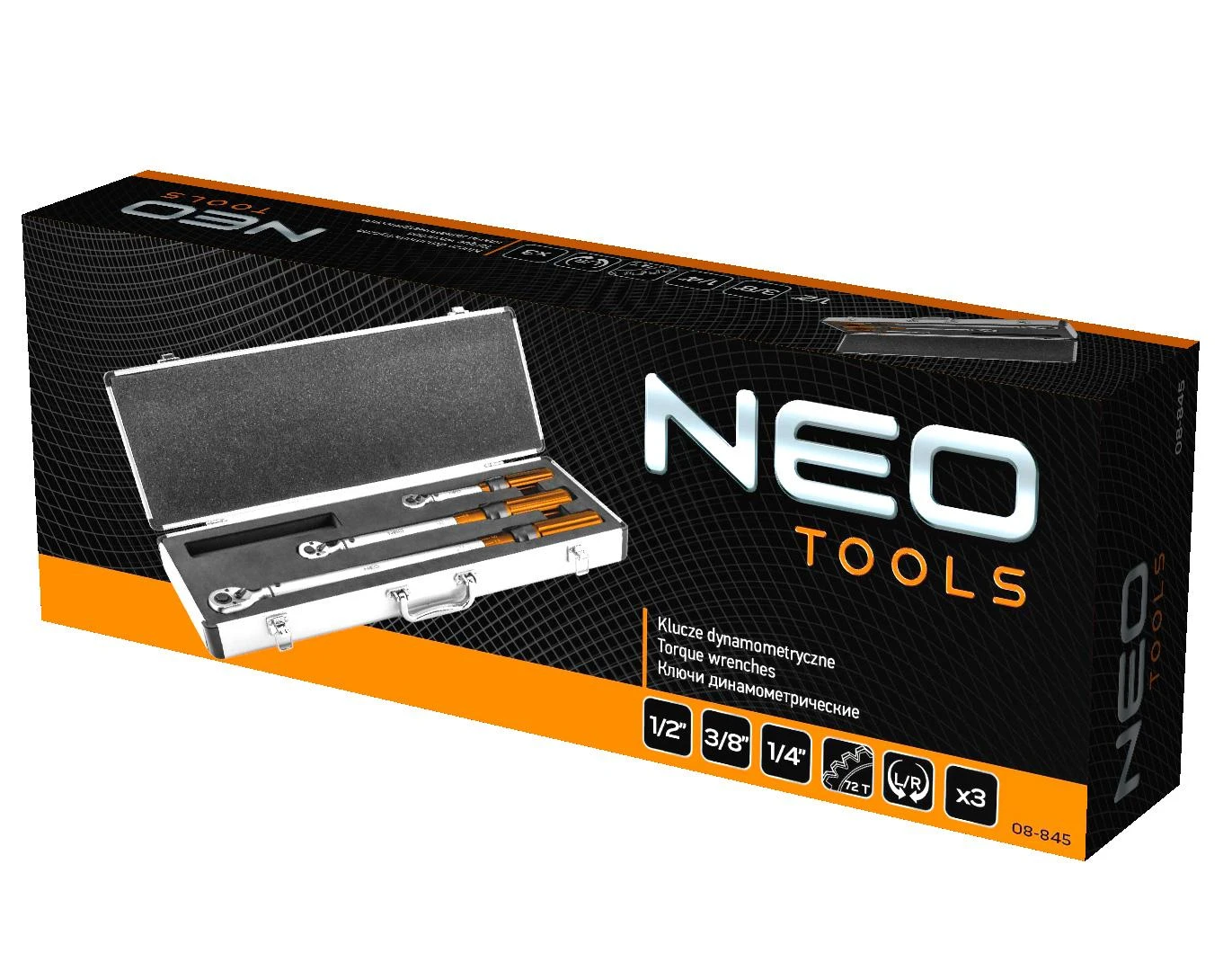 Neo Tools Dinamometrinis raktas Neo 08-845; 3/8''; 1/2''; 1/4'' 3 vnt.