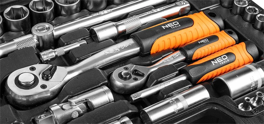 Rinkinys veržliarakčiai, 10-212, 108 vnt, dydžiai 1/4 ir 1/2, dėklas, NEO TOOLS