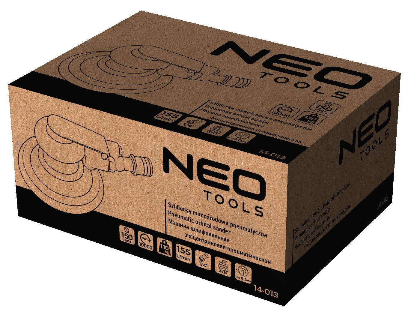 Neo Tools Šlifuoklis 150 mm pneumatinis ekscentrinis šlifuoklis, dulkių ištraukimas