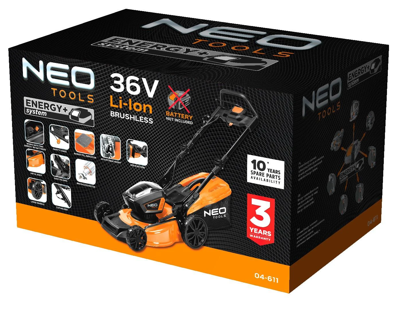 Neo Akumuliatorinė vejapjovė 04-611, 36V, 450mm bešepetėlinis variklis, be akumuliatoriaus ir kroviklio