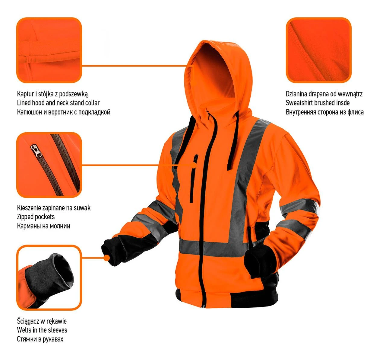 Bluza, Gerai matomas darbo džemperis, oranžinis, XL dydis