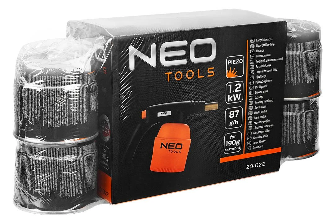 Neo Lampa Dujinis degiklis 190 g kasetėms + 4 daugkartinio pildymo dujų kasetės