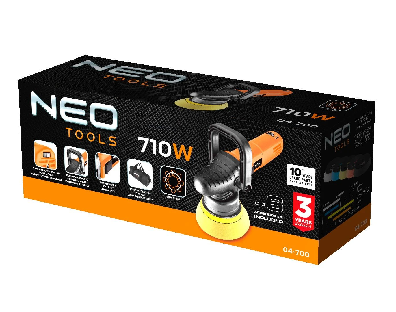 Neo Tools Polerka Dvigubo veikimo poliruoklis 710 W, 125 mm, aps./min. 2000–4600
