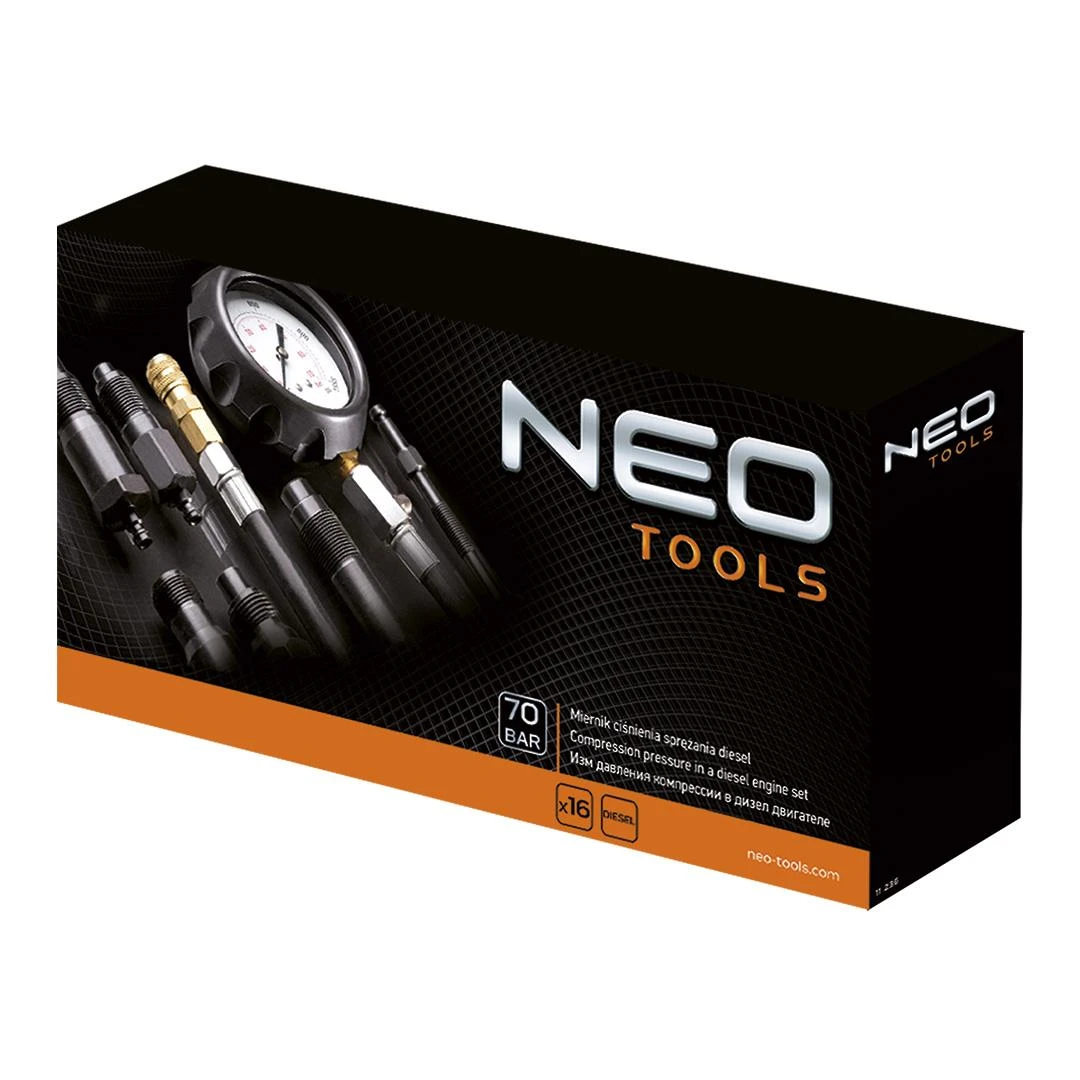 Neo Tools Miernik Dyzelinių variklių suspaudimo slėgio matuokliai, 16 vnt. rinkinys