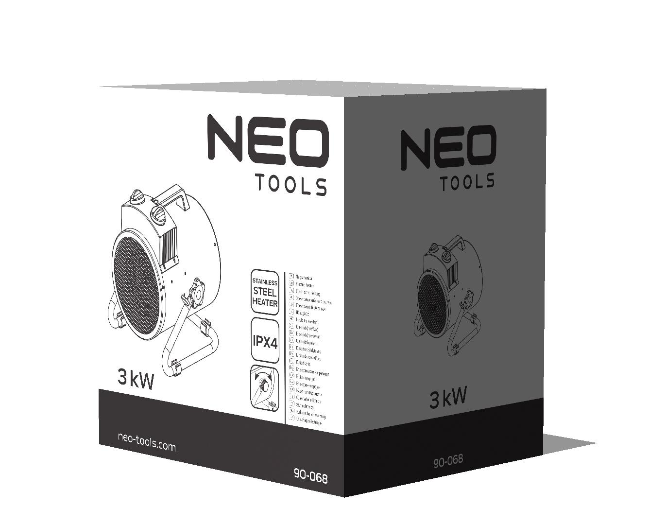 Neo Tools Pastatomas elektrinis šildytuvas NEO, 3000W, IPX4, 90-068