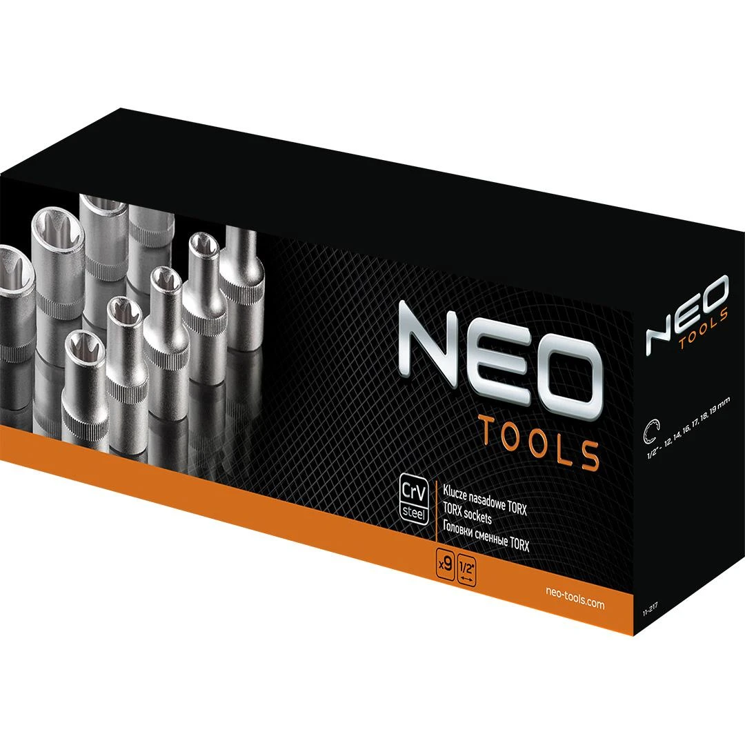 Klucze Antgalių rinkinys Neo Torx 1/2" E10-E24, 9 vnt