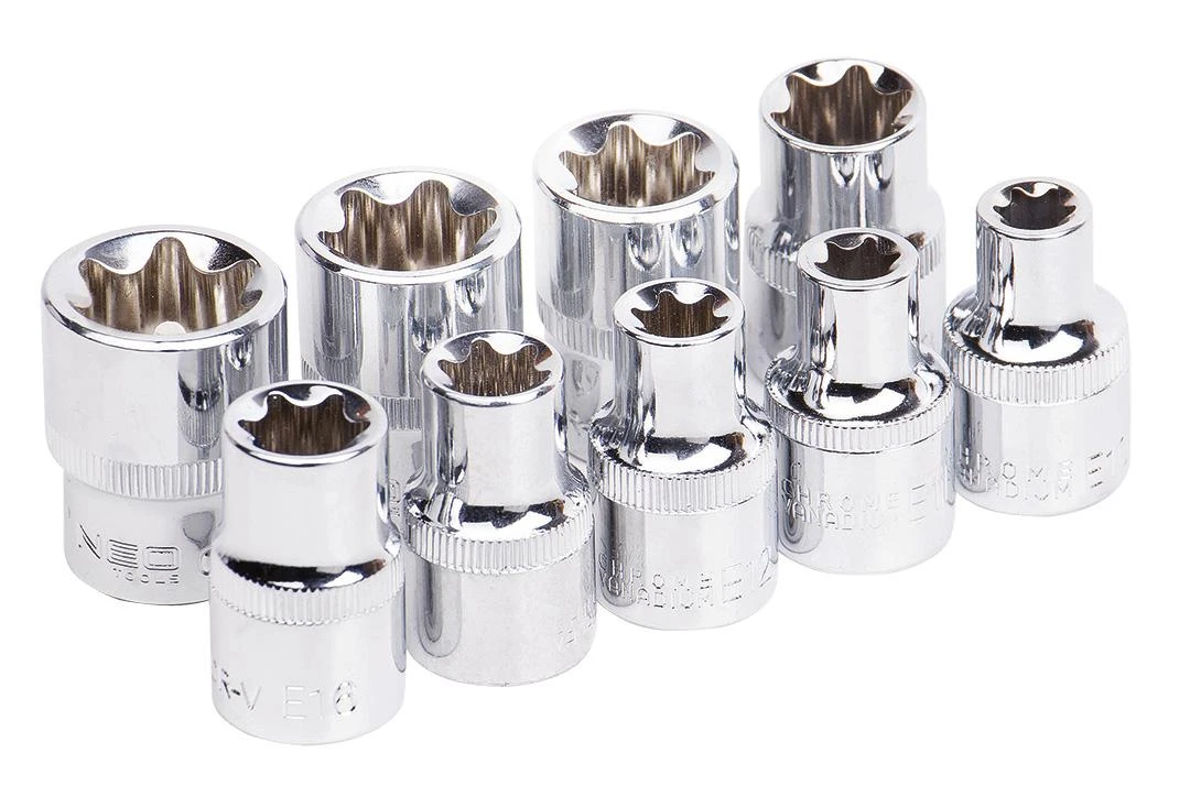 Klucze Antgalių rinkinys Neo Torx 1/2" E10-E24, 9 vnt