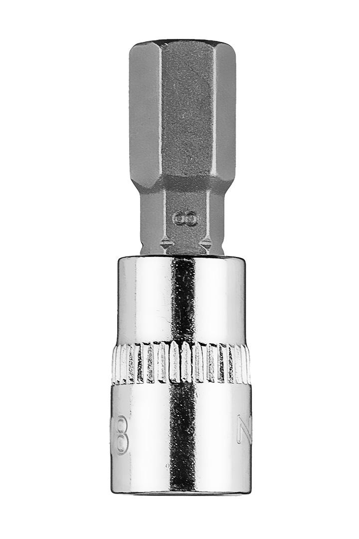 Końcówka H8 šešiakampis antgalis ant 1/4 colio lizdo, trumpas, 37 mm