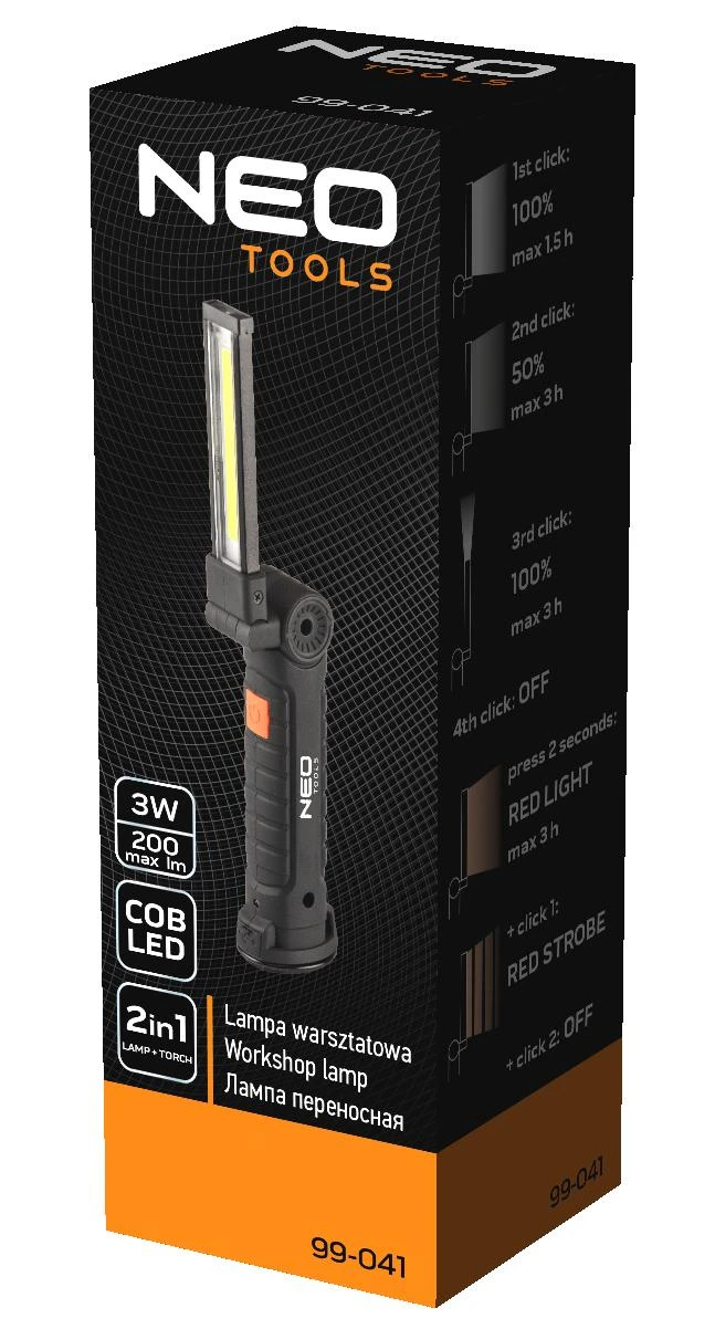 Lampa Įkraunamas dirbtuvių šviestuvas 200 lm COB + žibintuvėlis
