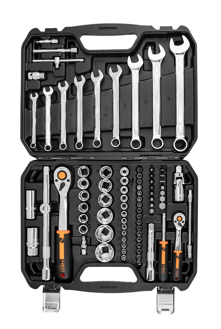 Neo Tools Rinkinys 1/2", 1/4", 82 dalių CrV tipo veržliarakčių rinkinys