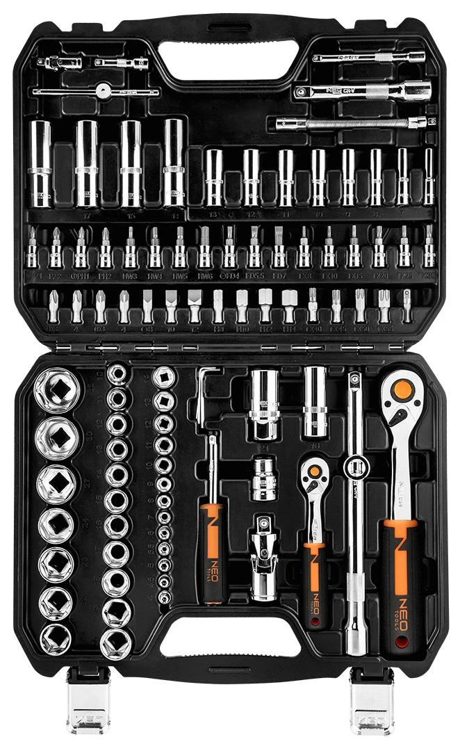 Neo Tools Rinkinys 1/2", 1/4", 94 dalių, CrV, galinių raktų rinkinys