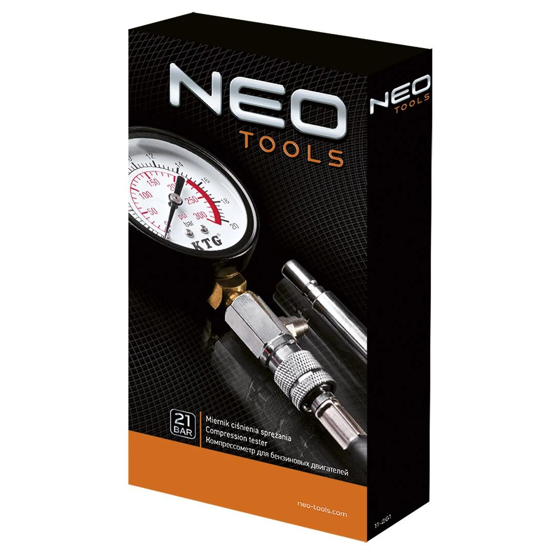 Neo Tools Miernik Suspaudimo slėgio matuoklis su adapterių rinkiniu