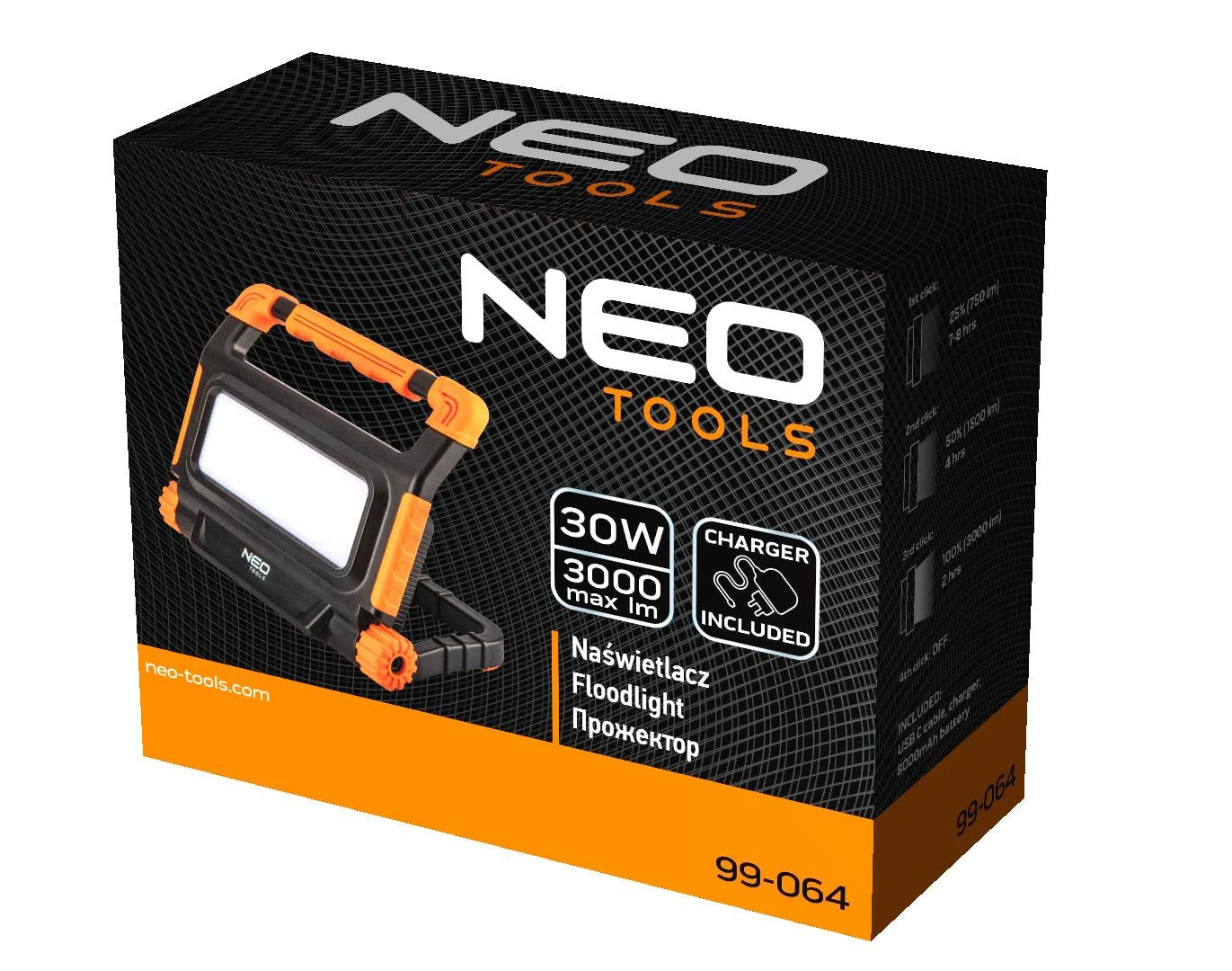 Neo Naświetlacz 3000 lm SMD LED įkraunamas prožektorius